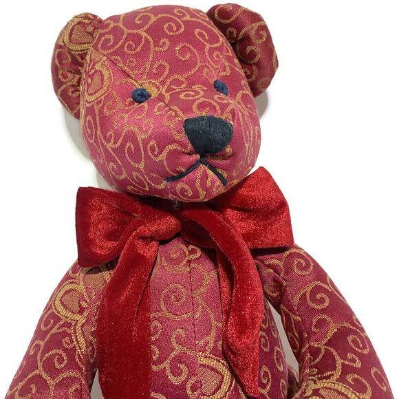 Pier 1 Imports Red Scroll Teddy Bear 16 Inches Tall With Bow Tie - Picture 2 of 6